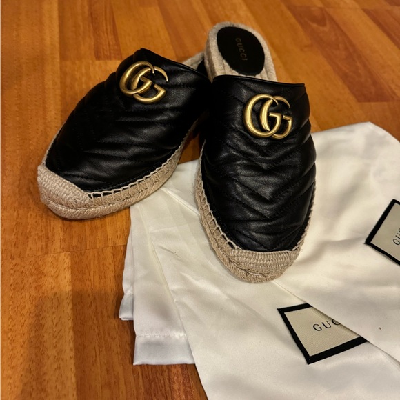 Gucci GG Marmont Black matelassé quilted leather flats Espadrilles size 8 - Picture 6 of 7